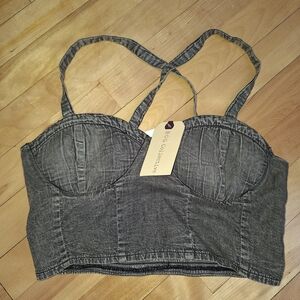 BOG Collective Gray Denim Bustier Crop Top